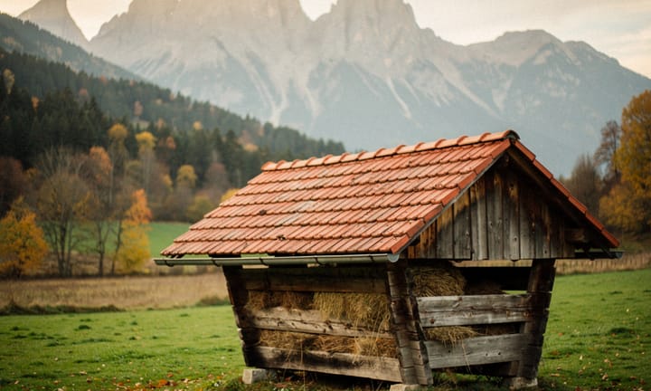 A traditional Slovenian double hayrack in a meadow
